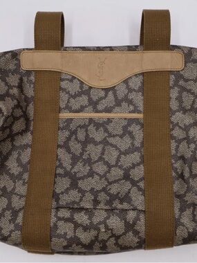 Saint Laurent Brown Patterned Canvas Backpack with Tan Trim